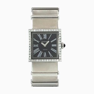 CHANEL Mademoiselle H0830 Reloj vintage para mujer con bisel de diamantes Esfera negra de cuarzo