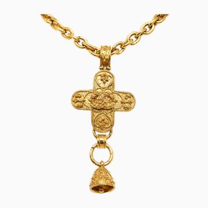 Collar Cocomark con forma de cruz y campana para mujer bañado en oro de Chanel