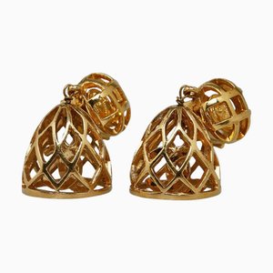 Chanel Birdcage Motif Coco Mark Earrings Gold Plated Women's, Set of 2