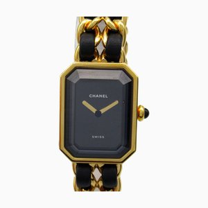Orologio da polso Premiere al quarzo placcato oro nero e cintura in pelle di Chanel