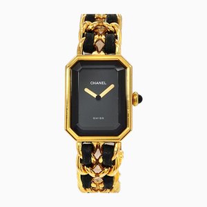 Orologio da donna vintage Premiere S Size H0001 quadrante nero al quarzo dorato di Chanel
