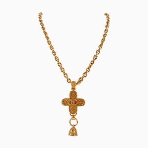 Coco Mark Cross Bell Gold Plated Necklace from Chanel, 1994