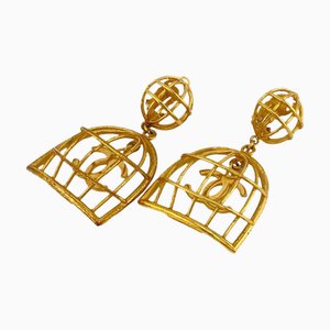 Birdcage Coco Mark Earrings in Gold from Chanel, Set of 2