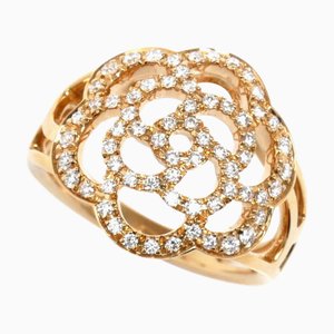 CHANEL K18PG Anillo de trabajo abierto con camelia de oro rosa J10808 Diamante 50 5.1g Mujer