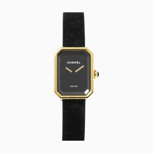 CHANEL Premiere Velvet H6125 Reloj para mujer Esfera negra K18YG Cuarzo dorado