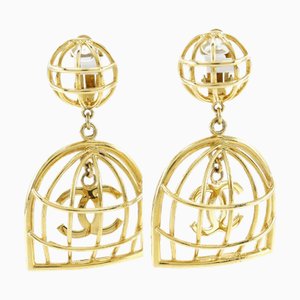 Chanel Bird Cage Earrings Gold Plated Made In France 1993 93P Women's, Set of 2