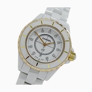 CHANEL Orologio da donna J12 11P Diamond Date Quartz White Ceramic Stainless SS PG H2181 Polished