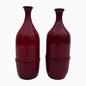 Mid-Century Belgian Eeklo Red Glazed Vases by Leon Goossens, 1960s, Set of 2
