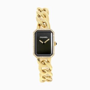 CHANEL CHAMEL Premiere H3259 Reloj para mujer Bisel de diamantes Esfera negra K18YG Cuarzo de oro amarillo