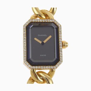 Premiere Watch Diamond Bezel H0113 K18 oro giallo X quarzo analogico display nero quadrante da donna di Chanel