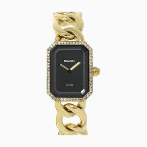 Premiere L Size H0113 Diamond Bezel Ladies Watch fibbia quadrante nero K18yg oro giallo al quarzo di Chanel