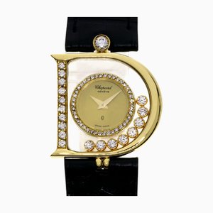 H2698 Happy Diamond Manufacturer Reloj completo K18 de cuero en oro amarillo para damas de Chopard