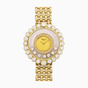 CHOPARD Happy Diamond 7P Moving Bezel Solid Gold K18YG Ladies Quartz Watch Champagne Dial 20/4180 4097