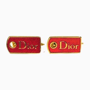 Boucles d'Oreilles Dior Logo Plate Rouge de Christian Dior, Set de 2