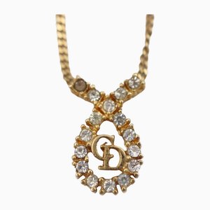Collar de diamantes de imitación de metal con logo en oro de Christian Dior