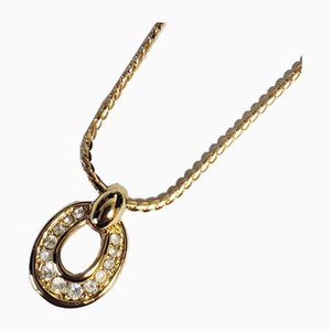 Dior Necklace Womens Brand Circle Round Transparent Stone Gold by Christian Dior