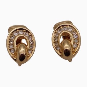 Dior Earrings Womens Brand Round Transparent Stone Gold by Christian Dior, Set of 2