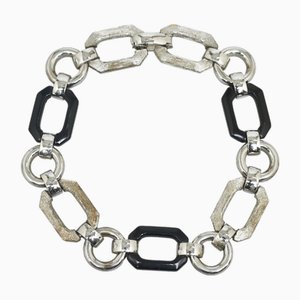 Collar de eslabones de cadena de plástico metálico plateado y negro de Christian Dior
