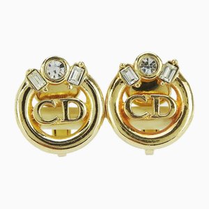 Aretes de metal y oro con cuentas de diamantes de imitación de Christian Dior. Juego de 2