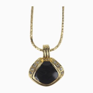 Metal Gold Black Pendant Rhinestone Necklace by Christian Dior