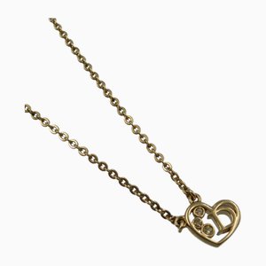 Heart Motif Metal Rhinestone Gold Necklace by Christian Dior