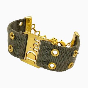 Pulsera CHRISTIAN DIOR Lona dorada caqui Cadena GP Placa de jacquard Accesorio de ajuste