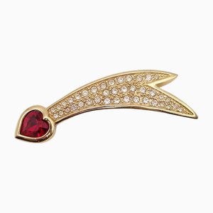 Broche con forma de corazón de diamantes de imitación dorado y rojo de Christian Dior