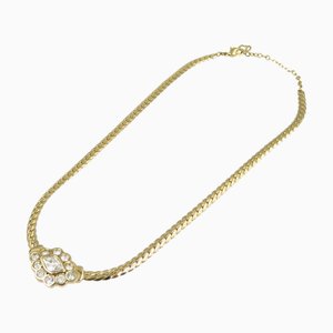 CHRISTIAN DIOR Metal Rhinestone Gold Necklace Choker