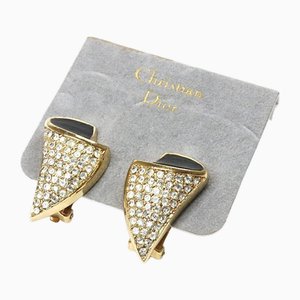 Crystal Earrings in Metal/Enamel Gold/Black/Clear by Christian Dior, Set of 2