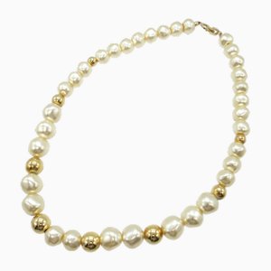 Collar de oro blanco de metal con perlas falsas de Christian Dior