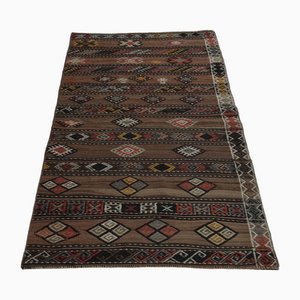 Alfombra Kilim turca vintage de lana marrón, años 60