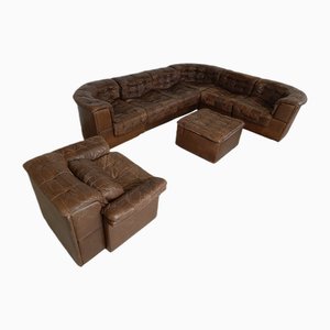 Vintage Modular Patchwork Leather Sofa DS11 attributed to Desede from de Sede, 1960s, Set of 8