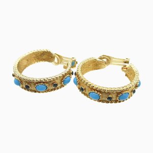 Christian Dior Stone Turquoise Metal Gold Earrings, Set of 2