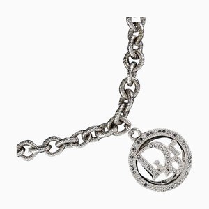 CHRISTIAN DIOR Logo Metal x Fake Pearl Rhinestone Silver Women's Necklace