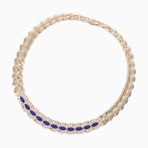 Collar de oro amarillo K18 con lapislázuli de diamantes para mujer
