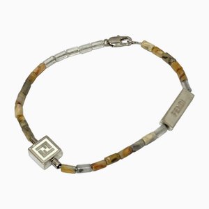 White Gray Stone Ff Logo Chain Bracelet from Fendi