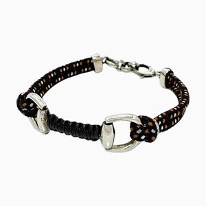 Bracelet Noir Argent Orange Mors Souffle en Cuir Corde 925 Sv925 Dot Rope de Gucci