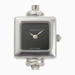 Reloj para mujer con pantalla analógica de cuarzo plateado de acero inoxidable con esfera negra de Gucci