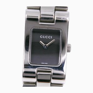 Reloj analógico de cuarzo plateado de acero inoxidable con esfera negra de Gucci