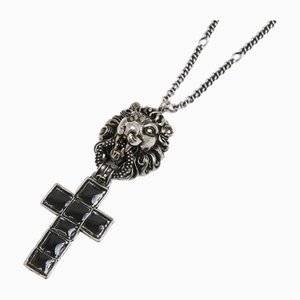 Metal Lion Head Cross Pendant Necklace from Gucci