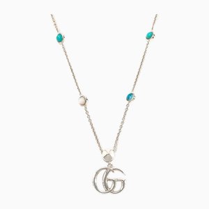 Silberne Doppel-G-Halskette aus Blautopas & Perlmutt von Gucci