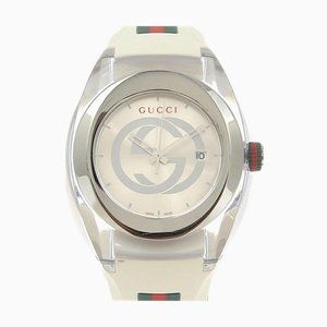 GUCCI sink watch 137.1 stainless steel x rubber quartz analog display silver dial men's I220823014