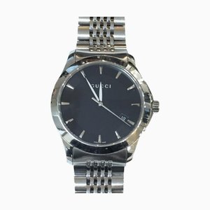 126.4 G Timeless Black Dial Ss Reloj analógico plateado de acero inoxidable para hombre con fecha de cuarzo de Gucci