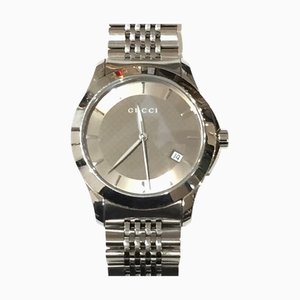 GUCCI 126.4 G Timeless quadrante marrone SS acciaio inossidabile argento Orologio analogico da uomo Data al quarzo IT26SVZ67548 RK1056D