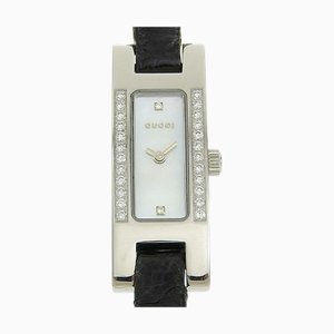 GUCCI Bezel Side Diamond Watch 2P 3900L Acier Inoxydable x Cuir Noir Quartz Blanc Shell Cadran Femme I100223046
