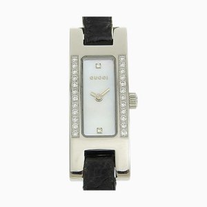 GUCCI Bezel Side Diamond Watch 2P 3900L Edelstahl x Leder Schwarzer Quarz Weißes Muschelzifferblatt Damen I100223046