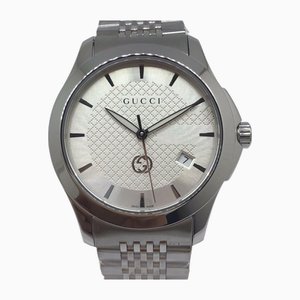 G Zeitlose Uhr mit silbernem Zifferblatt aus Edelstahl von Gucci