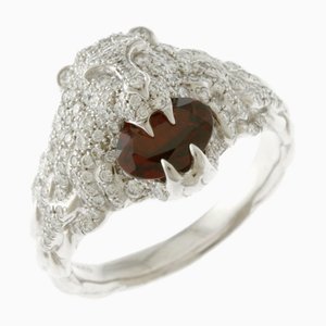 GUCCI Ring Size 11.5 18K White Gold Garnet Women's