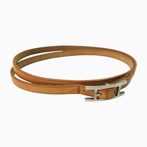 Brown Metal, Leather & Silver Api III Choker from Hermes