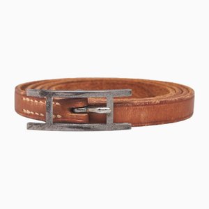Brown Silver & Leather Api 3 Bracelet from Hermes